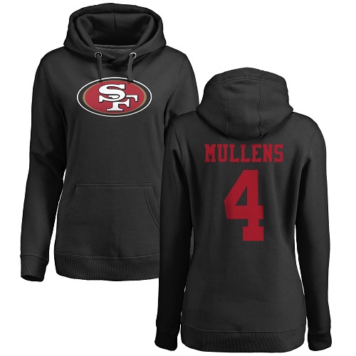 San Francisco 49ers Black Women Nick Mullens Name and Number Logo #4 Pullover NFL Hoodie Sweatshirts->women nfl jersey->Women Jersey
